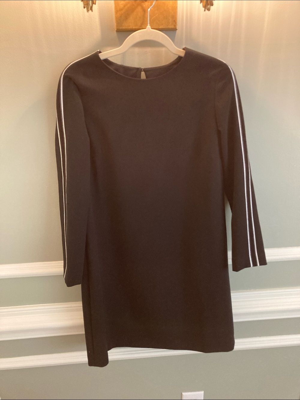 Banana Republic Black Long-Sleeve Shift Dress with White Sleeve Stripes